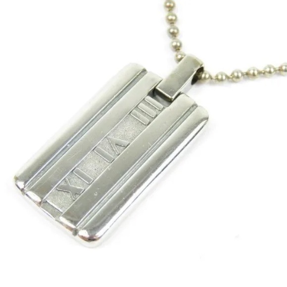 Authentic Tiffany & Co. 925 Sterling Silver Atlas Bar Plate Ball Chain Pendant - Picture 2 of 5
